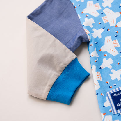 切り替えスリーブTシャツ【トリ】　BLUE