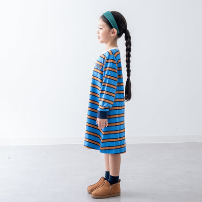 ヘンリーネックボーダーワンピース　BLUE