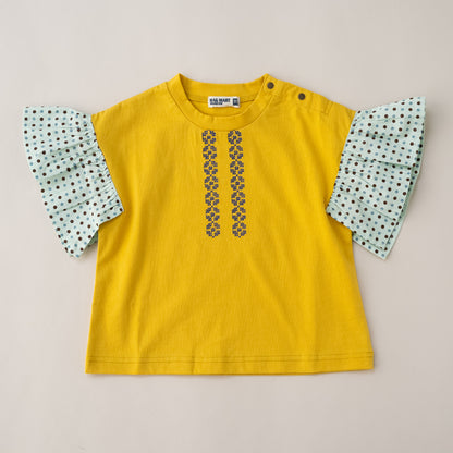 袖フリルボックスTシャツ　YELLOW