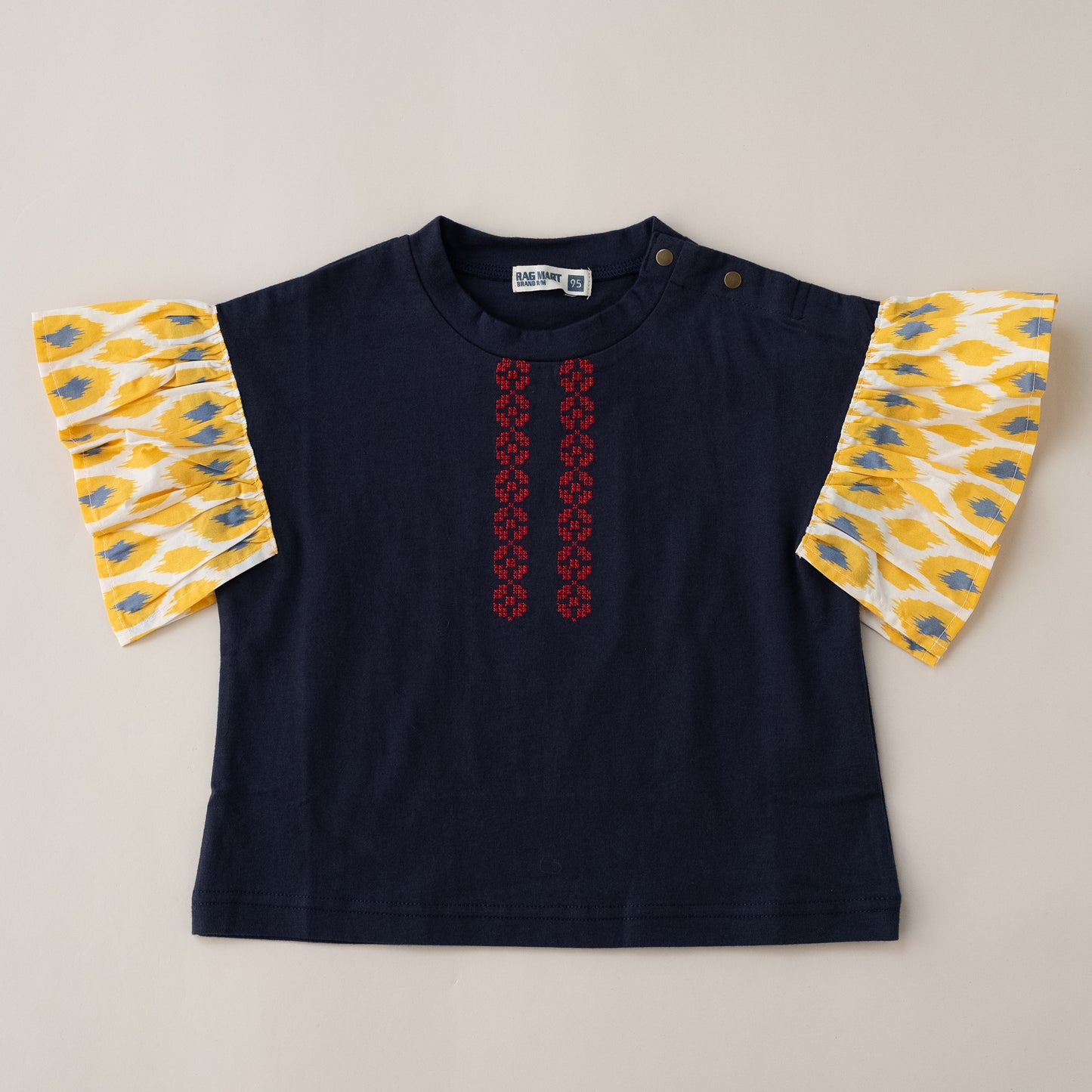 袖フリルボックスTシャツ　NAVY