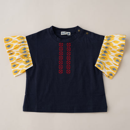 袖フリルボックスTシャツ　NAVY