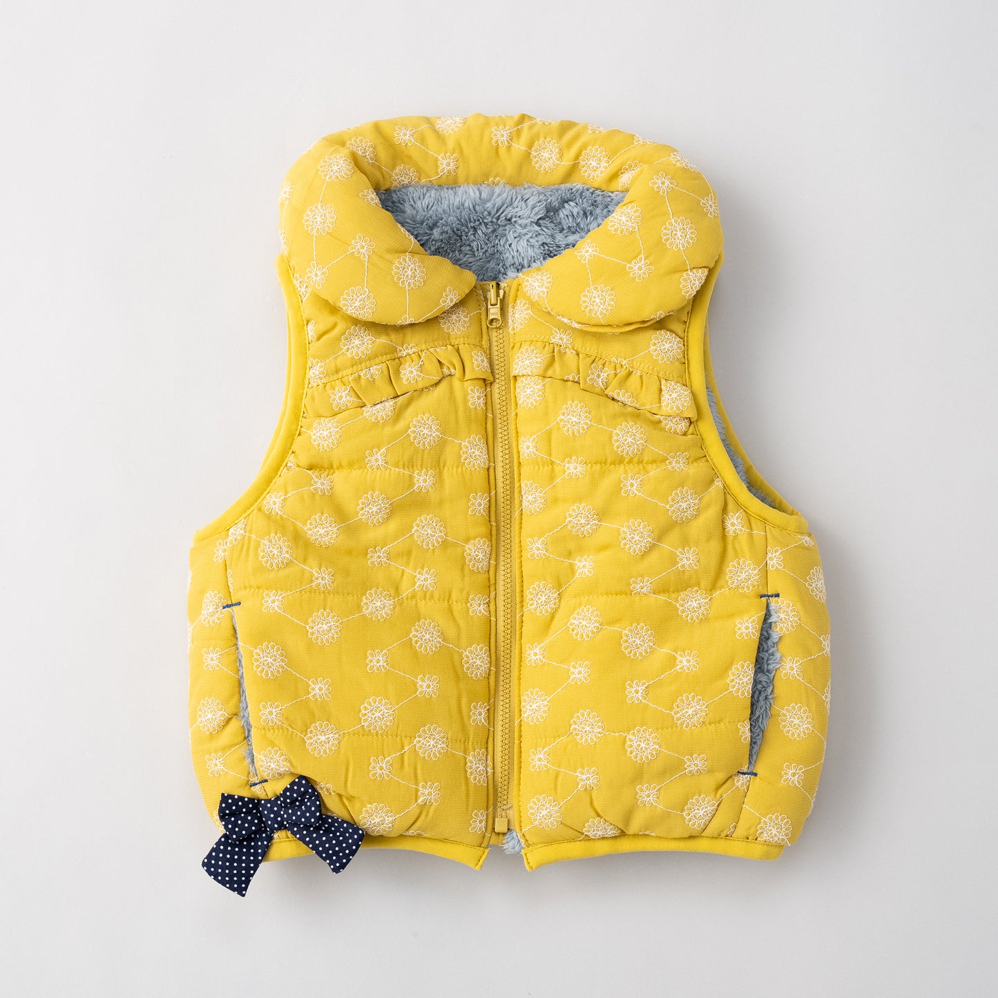 刺繍丸襟ベスト【リバーシブル】　YELLOW