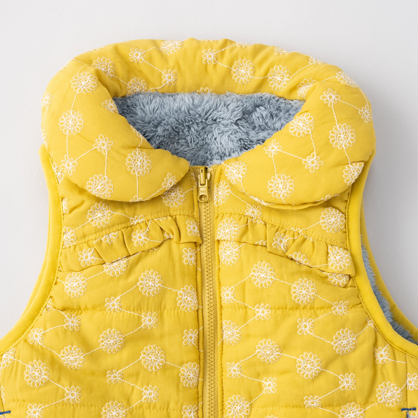 刺繍丸襟ベスト【リバーシブル】　YELLOW