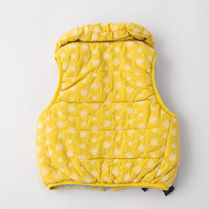 刺繍丸襟ベスト【リバーシブル】　YELLOW