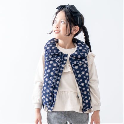 刺繍丸襟ベスト【リバーシブル】　NAVY