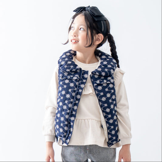 刺繍丸襟ベスト【リバーシブル】　NAVY