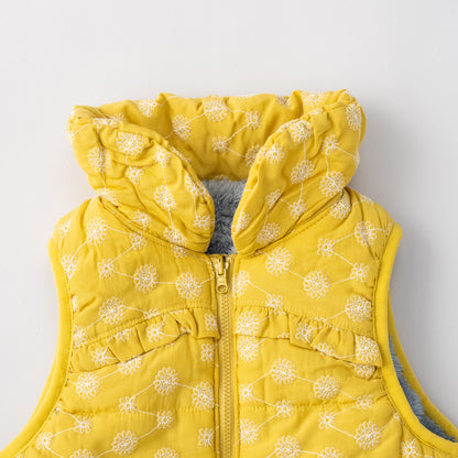 刺繍丸襟ベスト【リバーシブル】　YELLOW