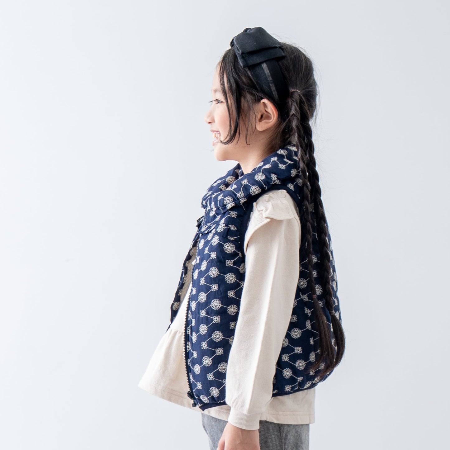 刺繍丸襟ベスト【リバーシブル】　NAVY