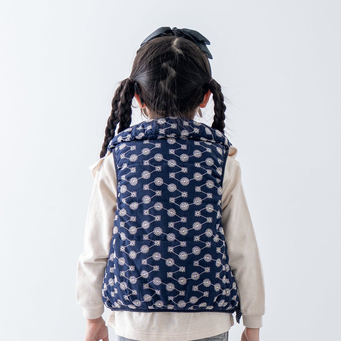 刺繍丸襟ベスト【リバーシブル】　NAVY