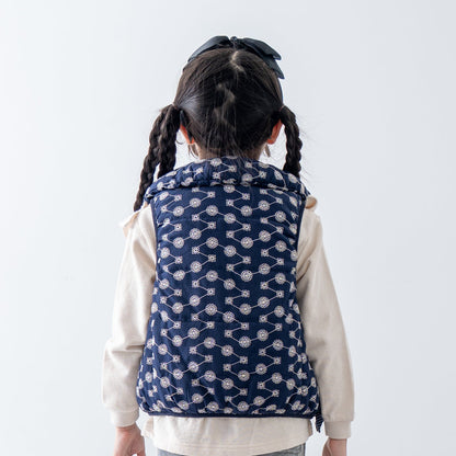 刺繍丸襟ベスト【リバーシブル】　NAVY