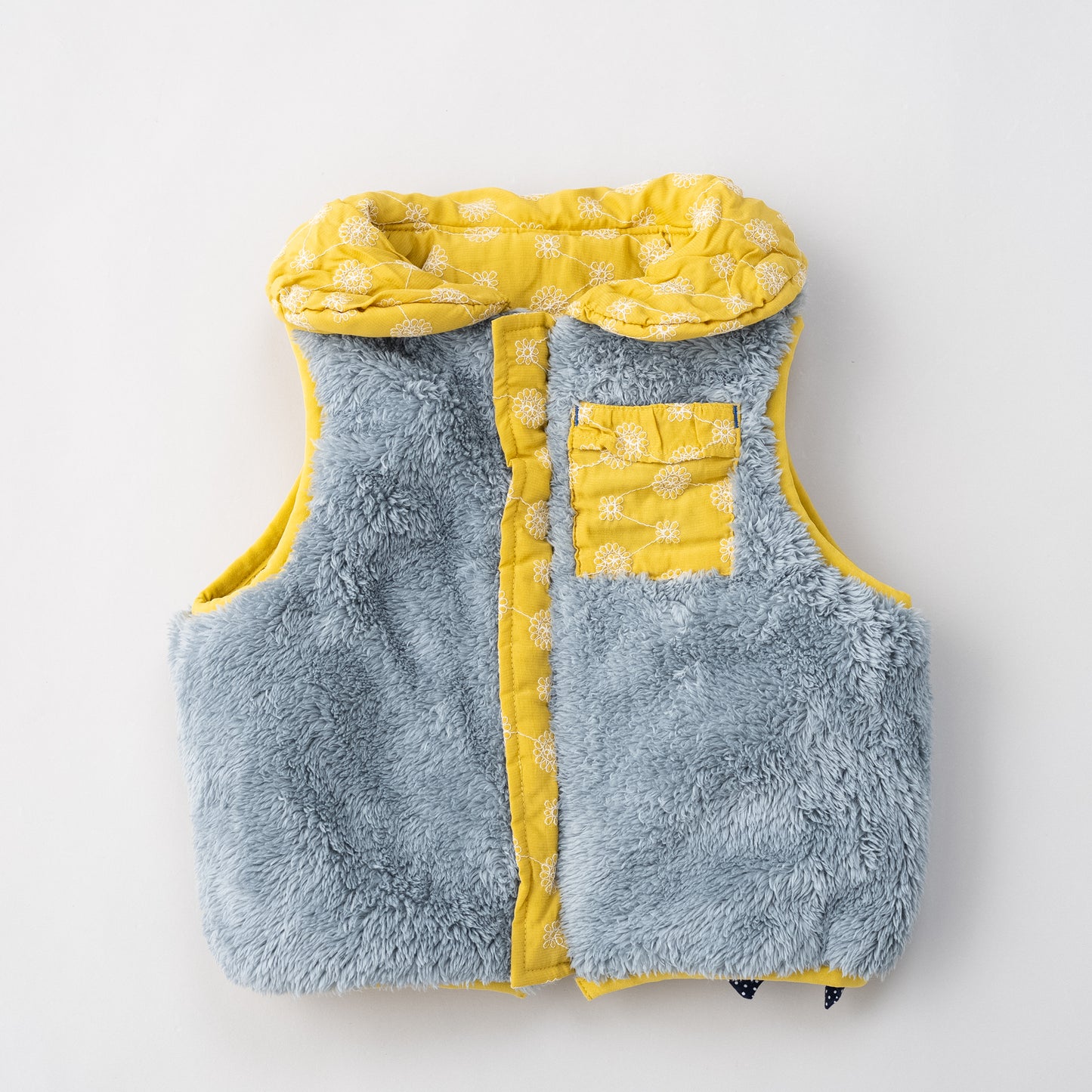 刺繍丸襟ベスト【リバーシブル】　YELLOW