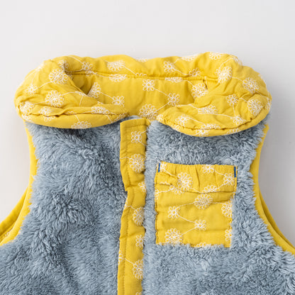 刺繍丸襟ベスト【リバーシブル】　YELLOW