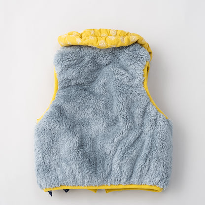 刺繍丸襟ベスト【リバーシブル】　YELLOW
