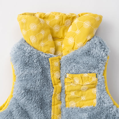 刺繍丸襟ベスト【リバーシブル】　YELLOW
