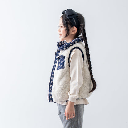 刺繍丸襟ベスト【リバーシブル】　NAVY