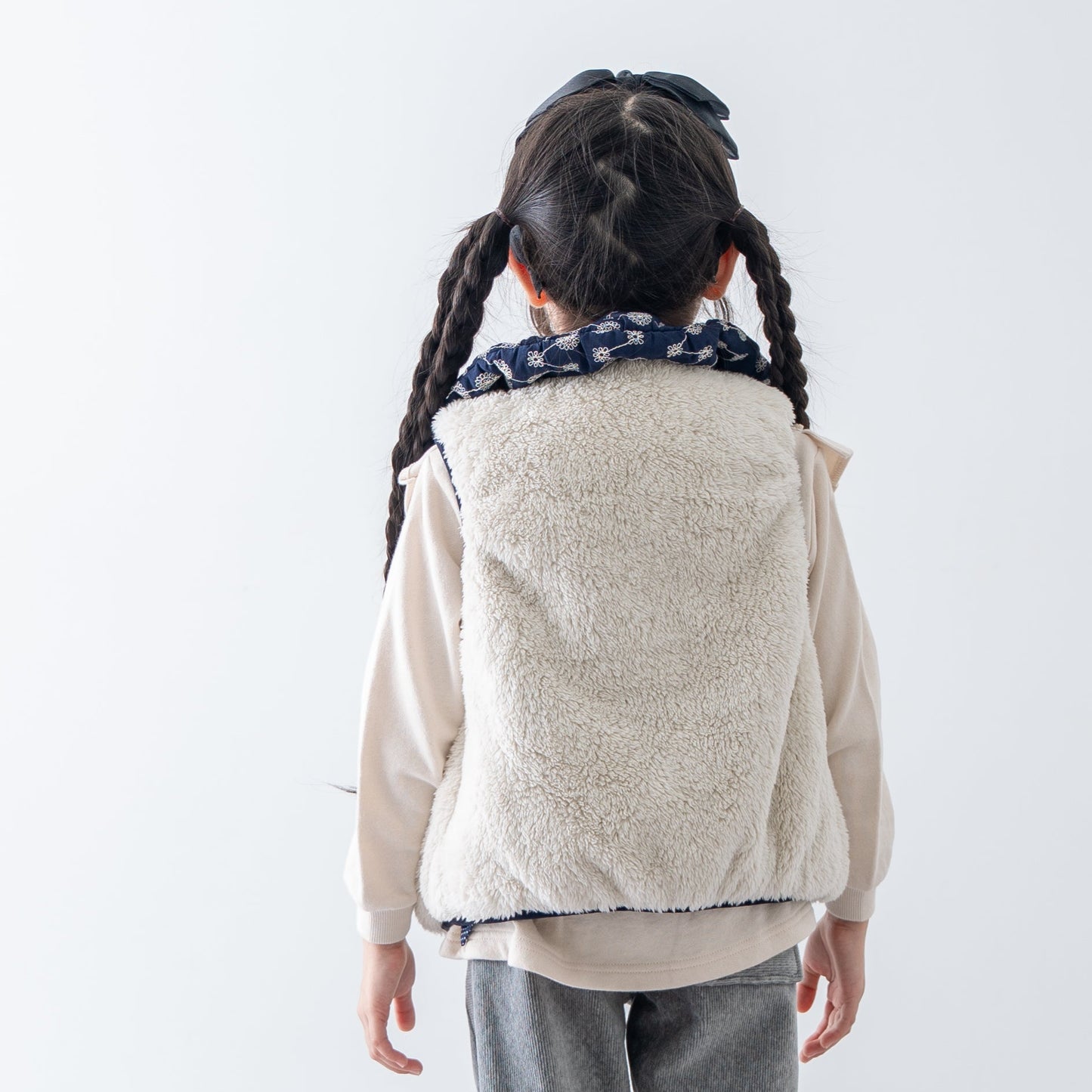 刺繍丸襟ベスト【リバーシブル】　NAVY