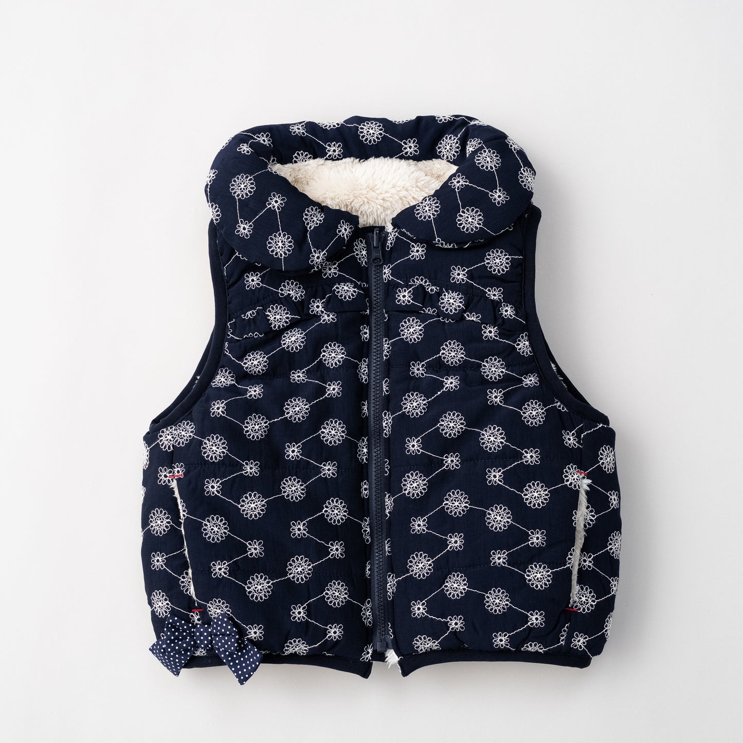 刺繍丸襟ベスト【リバーシブル】　NAVY