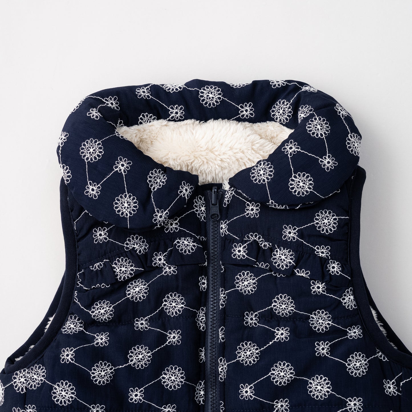 刺繍丸襟ベスト【リバーシブル】　NAVY