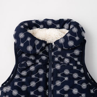刺繍丸襟ベスト【リバーシブル】　NAVY