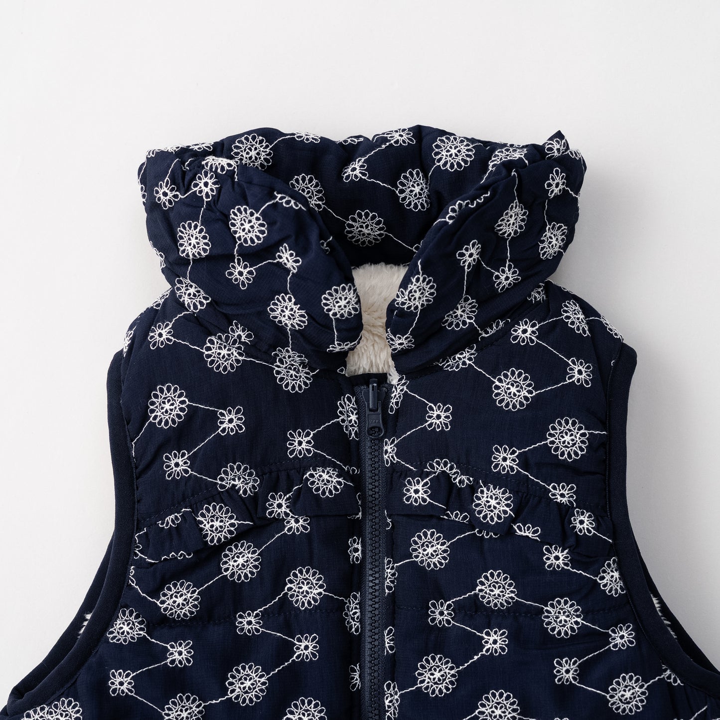 刺繍丸襟ベスト【リバーシブル】　NAVY