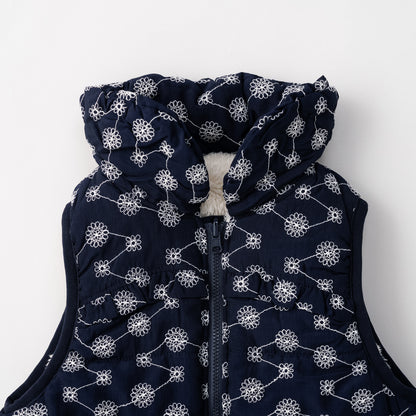 刺繍丸襟ベスト【リバーシブル】　NAVY