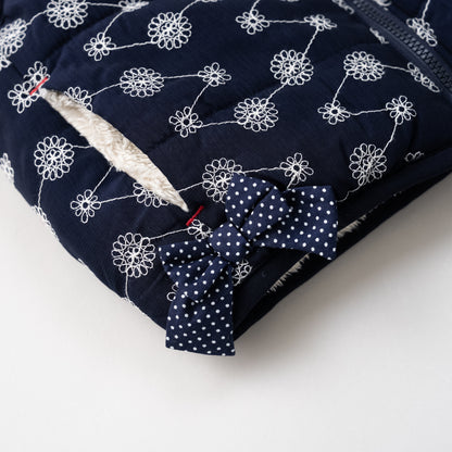 刺繍丸襟ベスト【リバーシブル】　NAVY