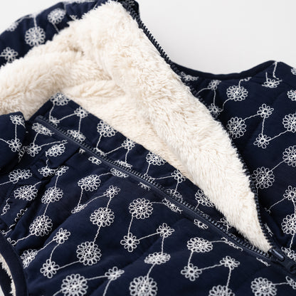 刺繍丸襟ベスト【リバーシブル】　NAVY