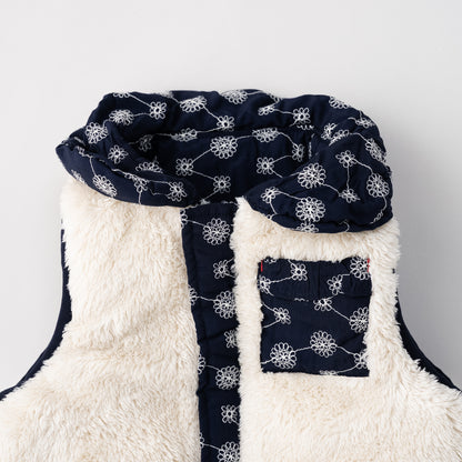 刺繍丸襟ベスト【リバーシブル】　NAVY