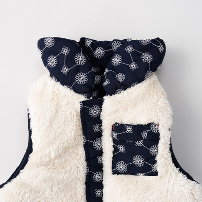 刺繍丸襟ベスト【リバーシブル】　NAVY