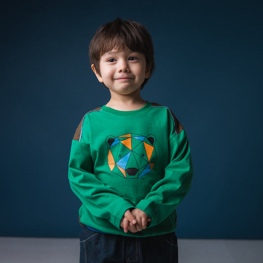 ラグランプリントTシャツ【くま】　GREEN