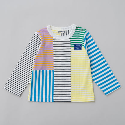 パッチワークボーダーTシャツ　OFF-WHITE