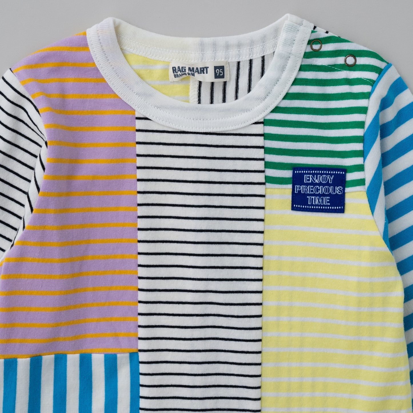 パッチワークボーダーTシャツ　OFF-WHITE