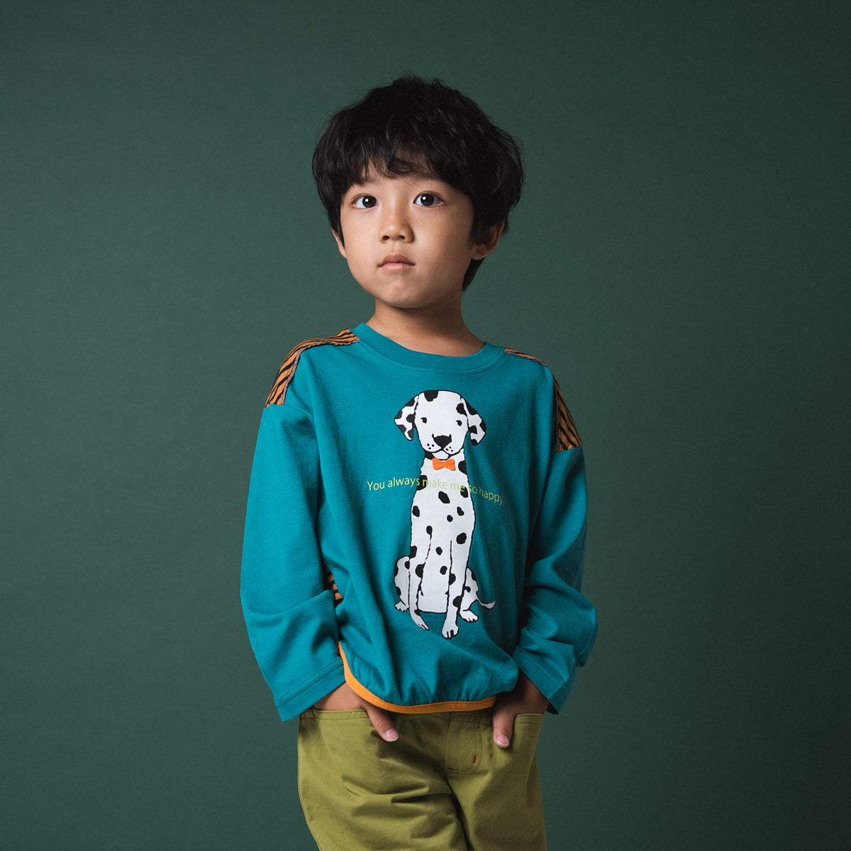 ラグランプリントTシャツ【ダルメシアン】　BLUE