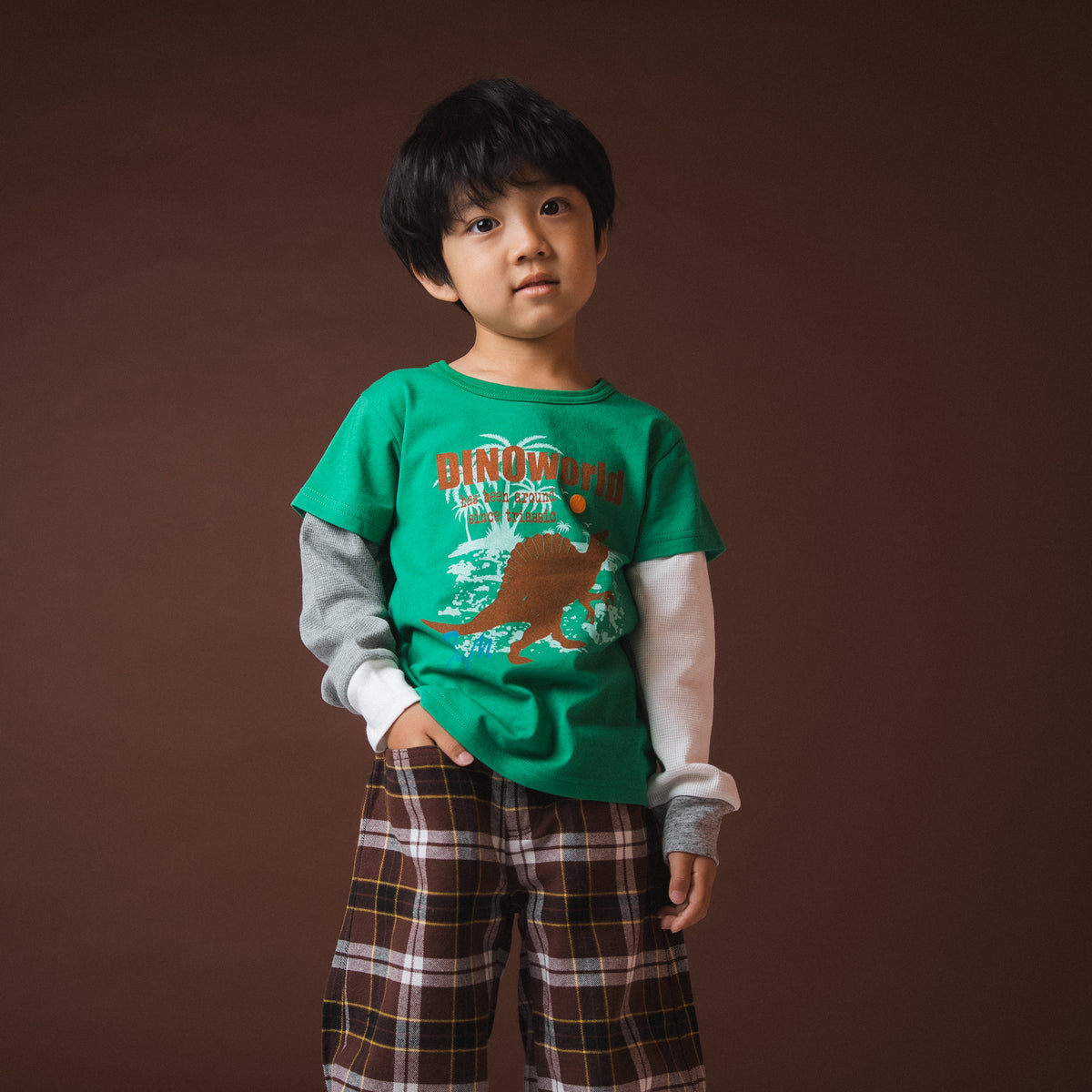 恐竜レイヤードTシャツ　GREEN