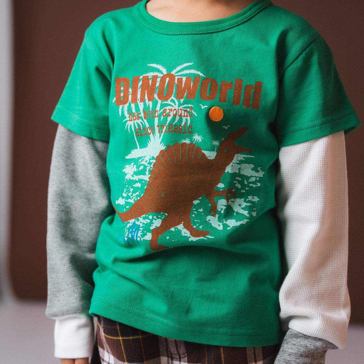 恐竜レイヤードTシャツ　GREEN