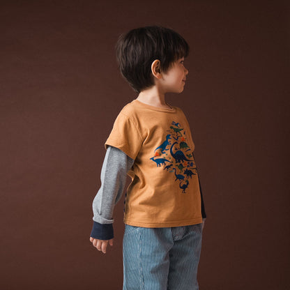 恐竜レイヤードTシャツ　CAMEL