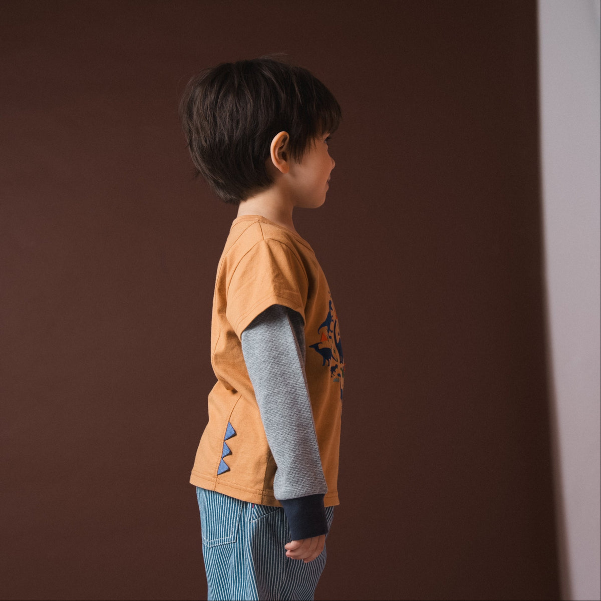 恐竜レイヤードTシャツ　CAMEL