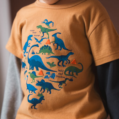 恐竜レイヤードTシャツ　CAMEL