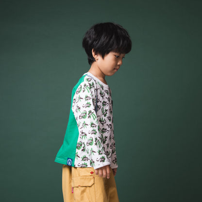 ポケットサスペンダー風Tシャツ【恐竜】　OFF-WHITE