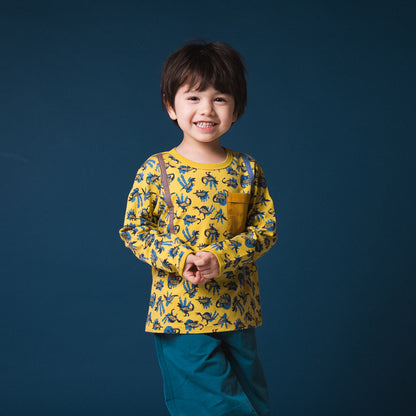 ポケットサスペンダー風Tシャツ【恐竜】　YELLOW