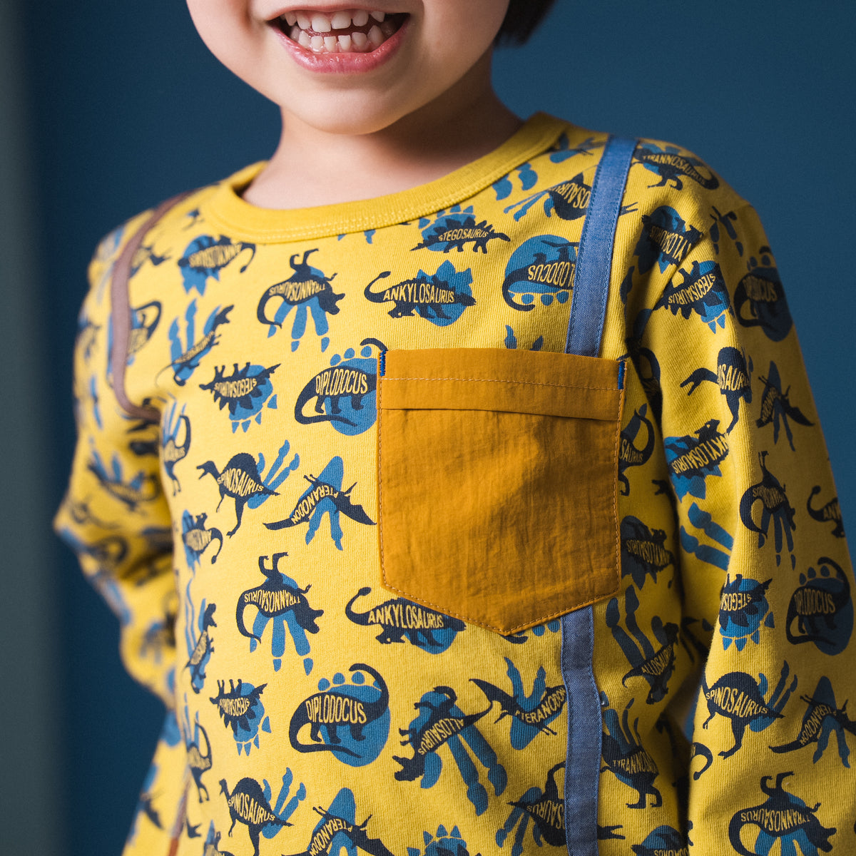 ポケットサスペンダー風Tシャツ【恐竜】　YELLOW