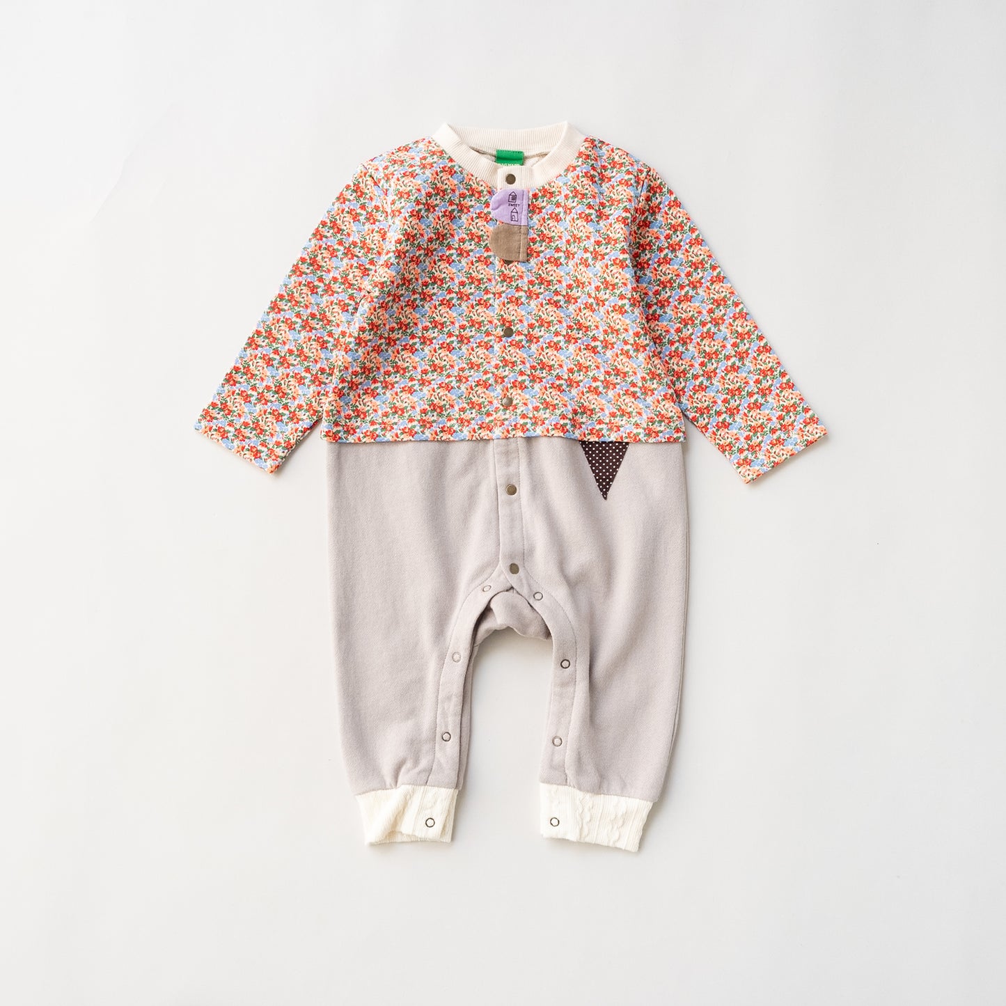 総柄カバーオール(帽子付)【花柄】　RED