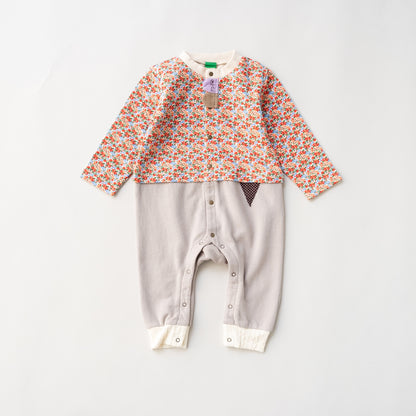 総柄カバーオール(帽子付)【花柄】　RED