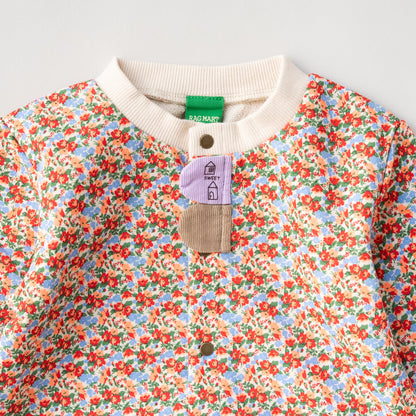 総柄カバーオール(帽子付)【花柄】　RED