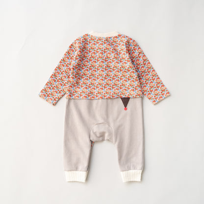 総柄カバーオール(帽子付)【花柄】　RED