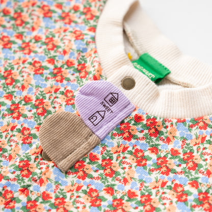 総柄カバーオール(帽子付)【花柄】　RED