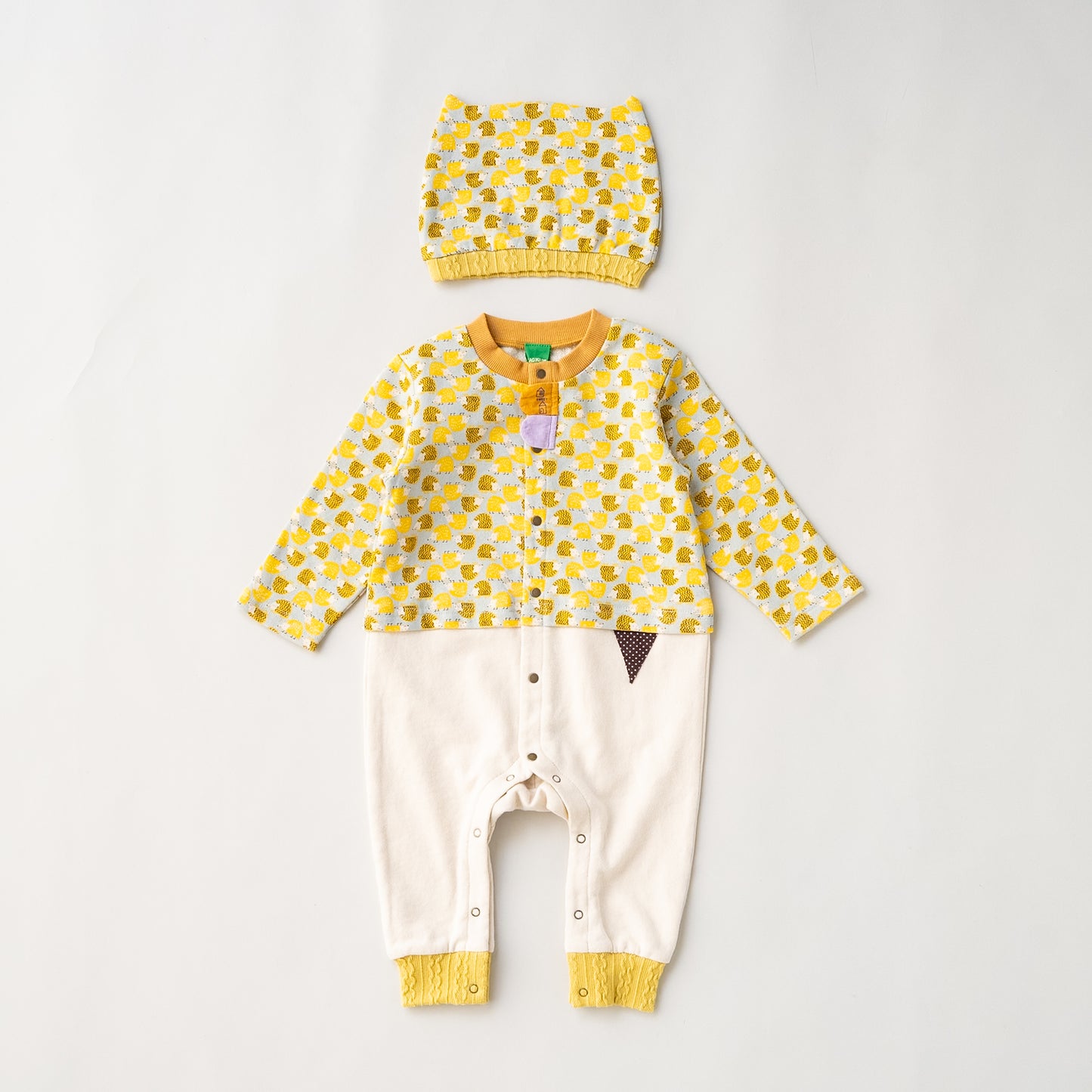 総柄カバーオール(帽子付)【はりねずみ】　YELLOW