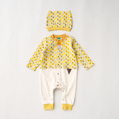 総柄カバーオール(帽子付)【はりねずみ】　YELLOW