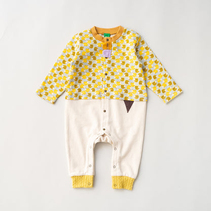 総柄カバーオール(帽子付)【はりねずみ】　YELLOW