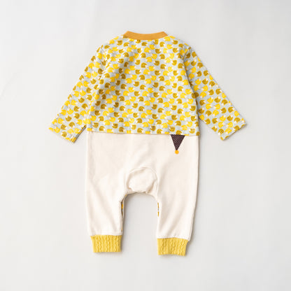 総柄カバーオール(帽子付)【はりねずみ】　YELLOW